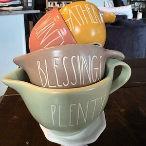 Rae Dunn Gather Blessings Plenty Measuring Cups - Green, Yellow, Pink